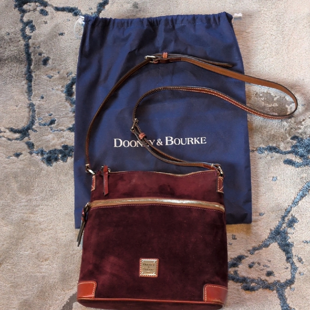 Dooney & Bourke Maroon Suede Crossbody with Leather Trim